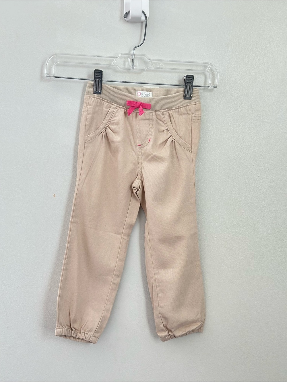 The Children’s Place Girls 3T Biscuit Khaki Jogger Pants Pink Bow NWT